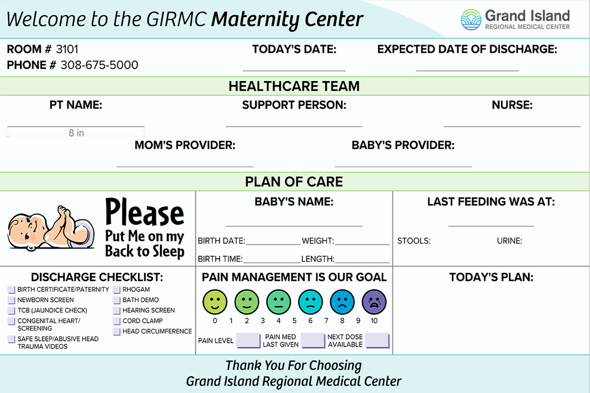 Maternity Room Patient Board with Graphics